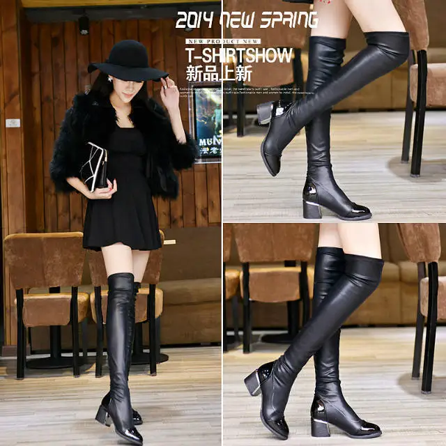 Новая женская обувь сапоги выше колена черные пикантные женские осенне зимние до