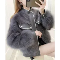 Autumn Winter 2021 New Fur Coat Women's Short Imitation Fox Hair Fashion Stand Collar Coat Slim Jacket Splicing Coat