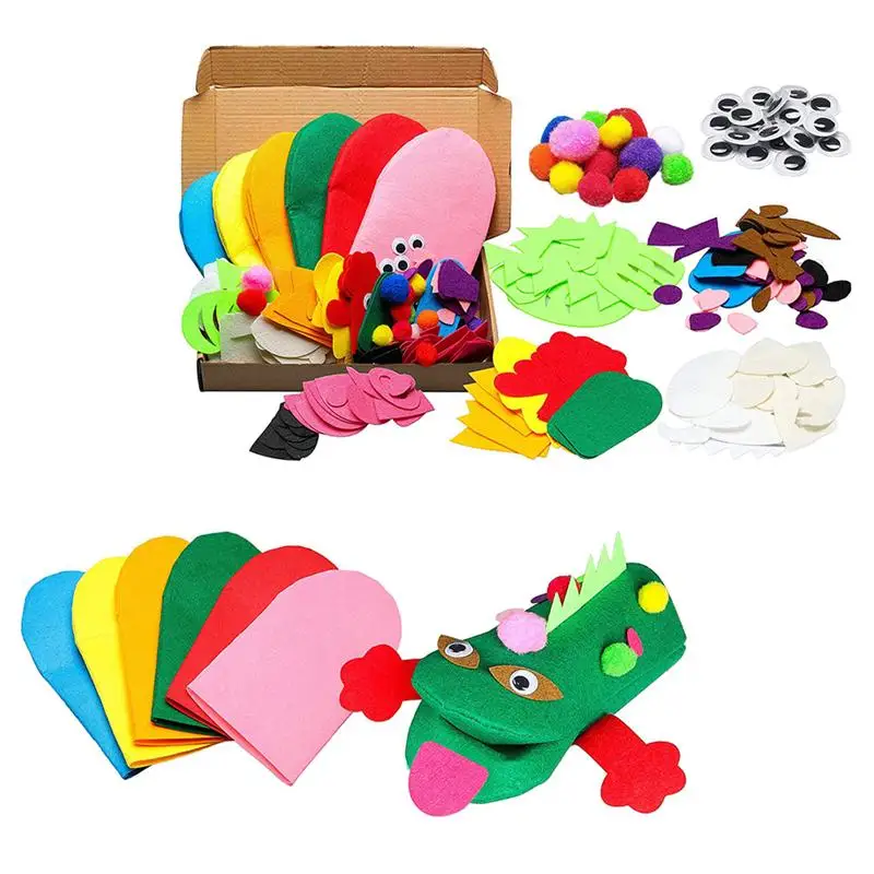 Juego de artesan&iacute;a de fieltro para ni&ntilde;os, Kit de fabricaci&oacute;n de t&iacute;teres de mano, suministros de arte DIY, hecho a mano Kit de Material, Kit de t&iacute;teres de mano de fieltro, 1 Juego-4