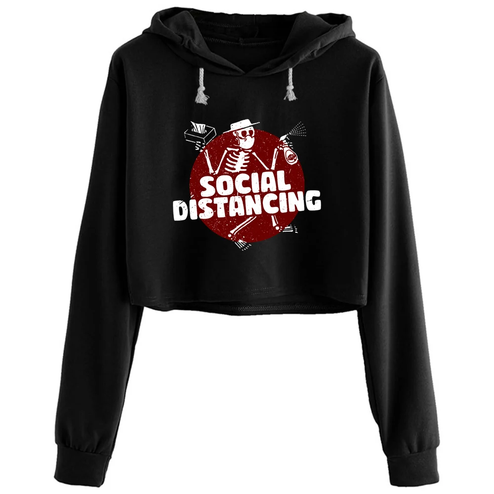 

Social Distancing Dancing Skeleton Crop Hoodies Women Y2k Kawaii Goth Grunge Pullover For Girls