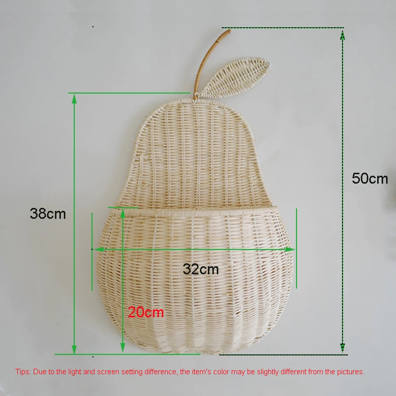Белая/бежевая ротанговая настенная корзина для хранения яблок груша