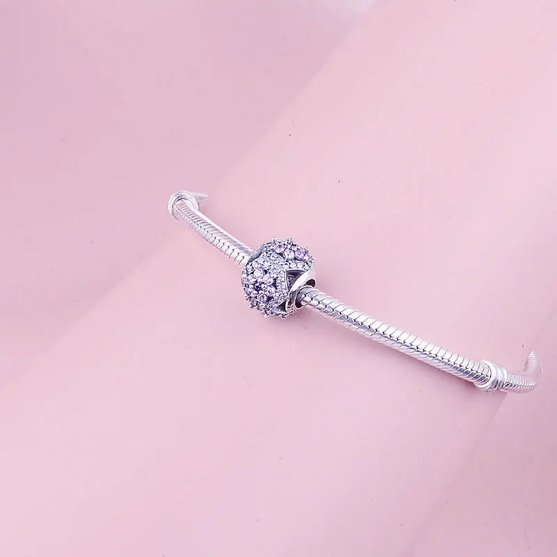 Серебро 925 пробы забудьте о мне не цветок Фиолетовый Цирконий каменная бусина