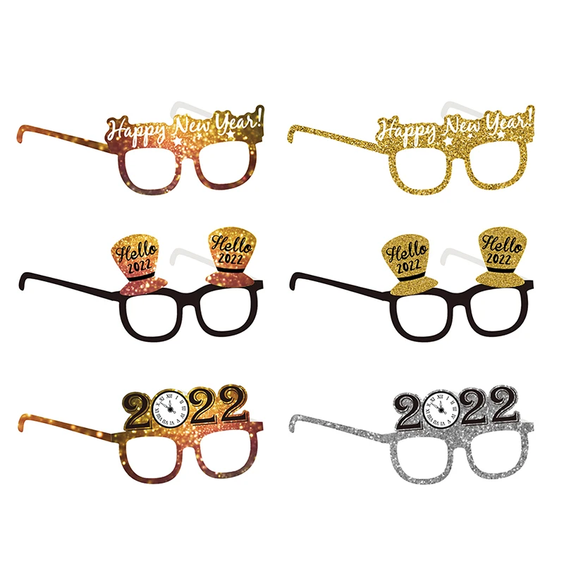 

6pcs Happy New Year Star Hat Glitter Glasses Frame Photo Props New Year Eve Festive Party Eyeglasses Christmas Decor Kids Gifts