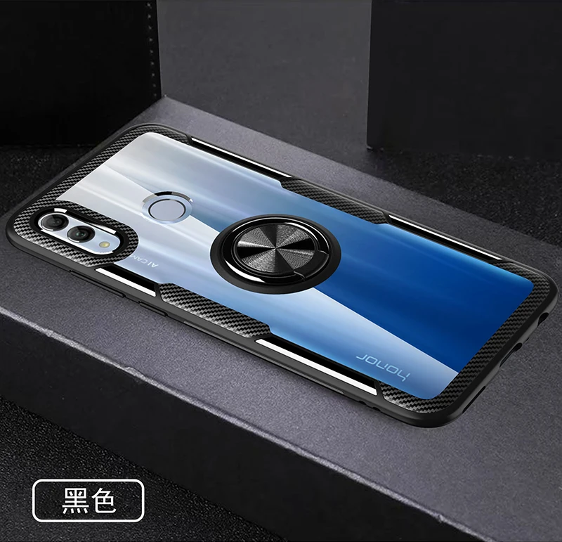 Чехол для huawei honor 20, чехол для honor 20 Pro с магнитной опорой, кольцевой чехол для honor 10, 10 lite, honor play, прозрачный чехол - Цвет: black