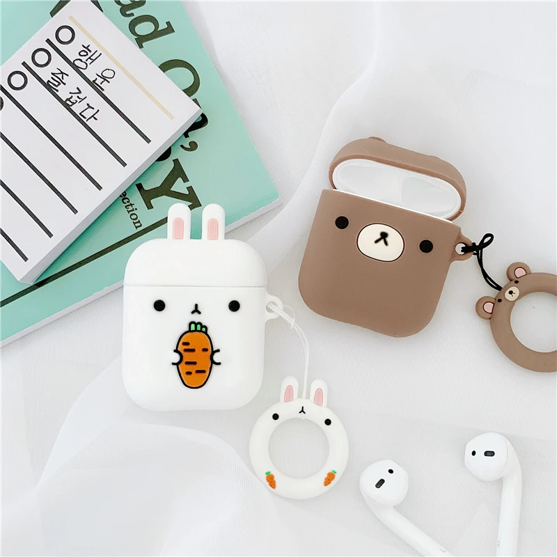 Для AirPods чехол 3D милый мультяшный чехол для наушников s для Apple Airpods 2 забавные аксессуары Защитная крышка с кольцом на палец