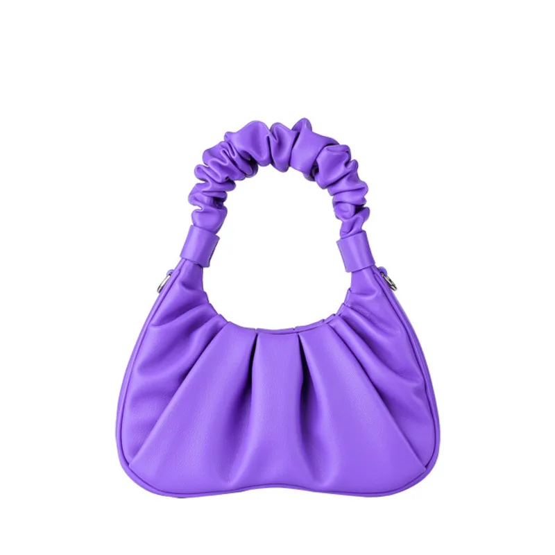 

Korean Fashion 2021 Summer New Solid Color Pleated Women Handbag Simple Quality Leather Phone Package D798