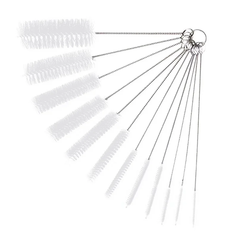 12pcs white 10/12 шт Нержавеющая сталь трубка щетка для чистки бутылки домашних инструментов трубы цилиндр отверстия Набор щеток для мытья с кольцом для ключей - Цвет: 12pcs white
