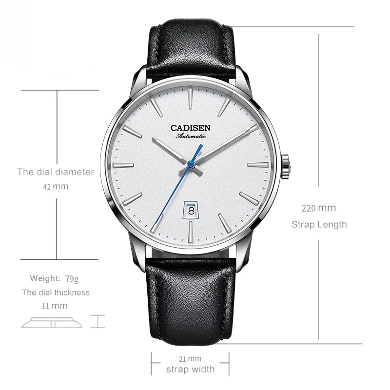 Мужские автоматические механические часы CADISEN светящиеся деловые наручные из