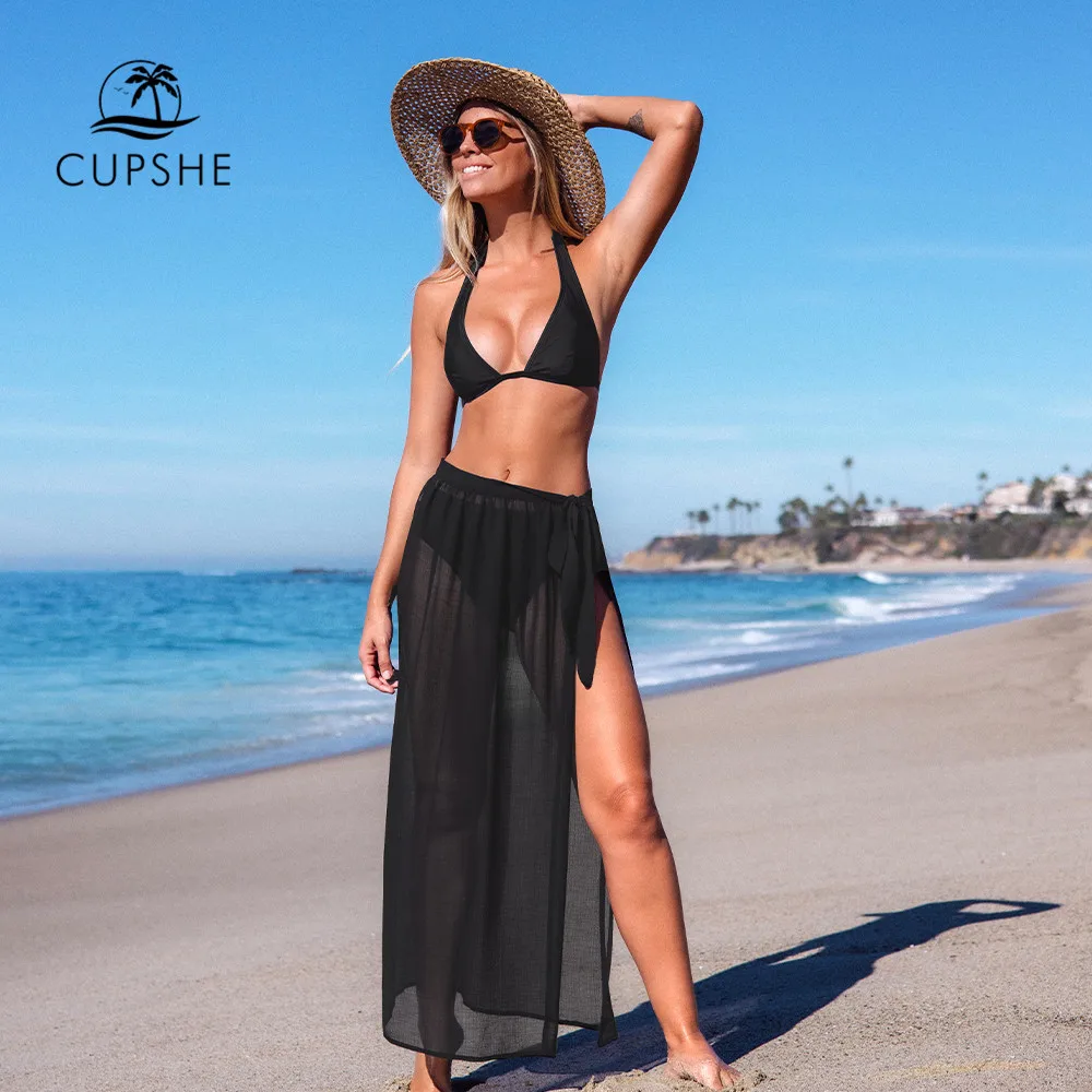 CUPSHE бикини купальник и накидка юбка наборы для женщин сексуальный черный на