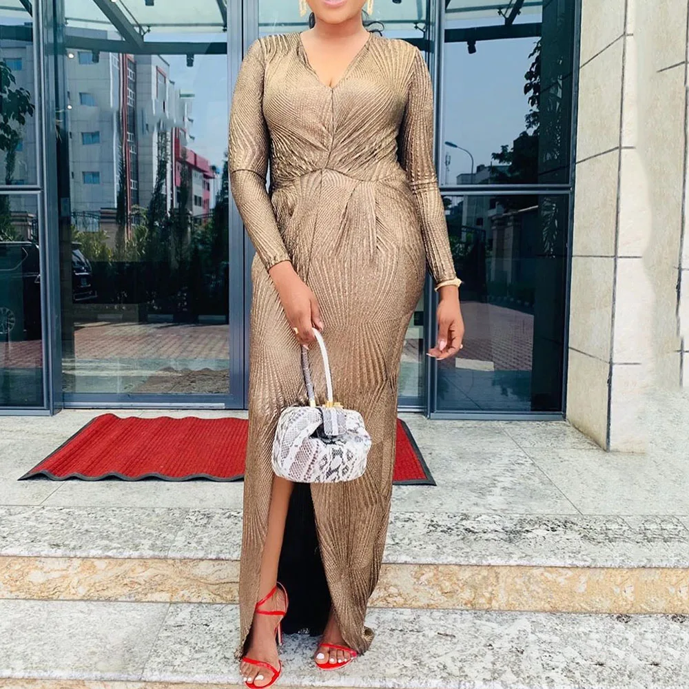 Женское вечернее платье в африканском стиле коричневое длинное длиной до пола с