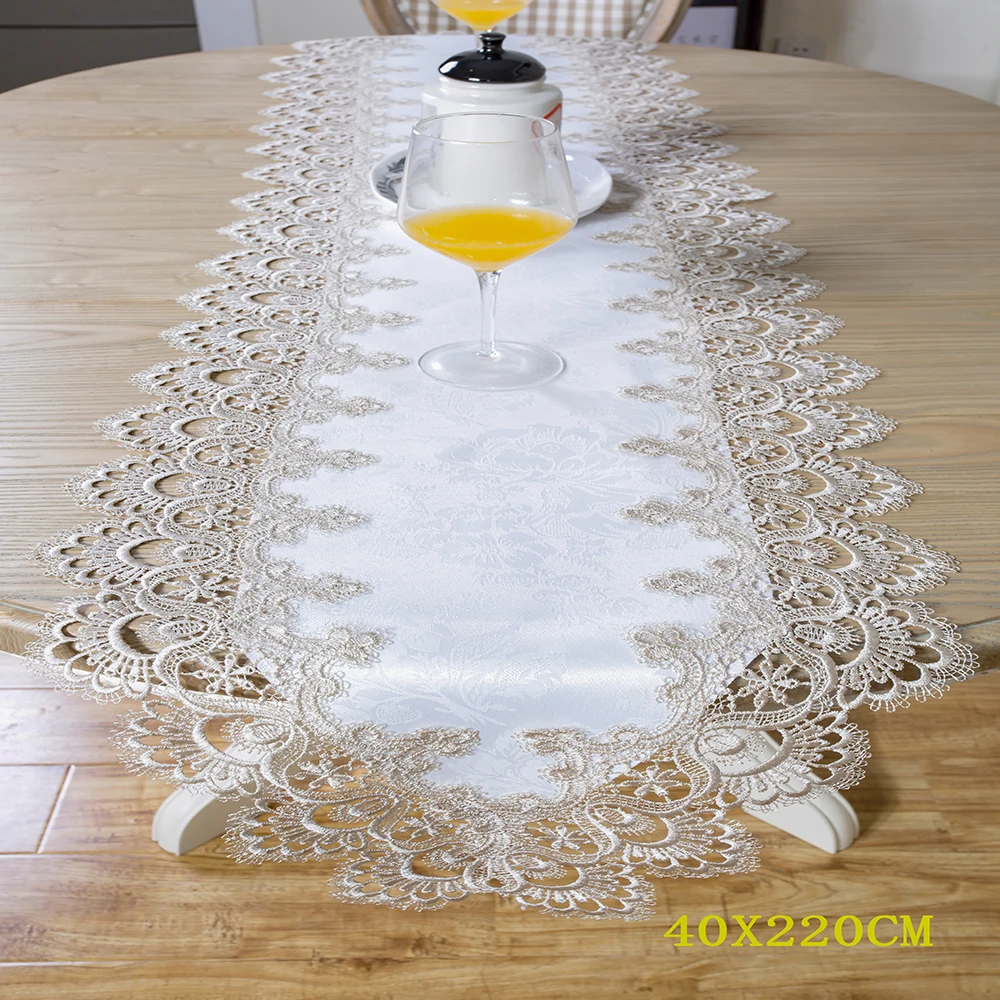 

Exquisite gray lace embroidery table runner, satin and satin long tablecloth, hotel, family, party, wedding banquet decoration