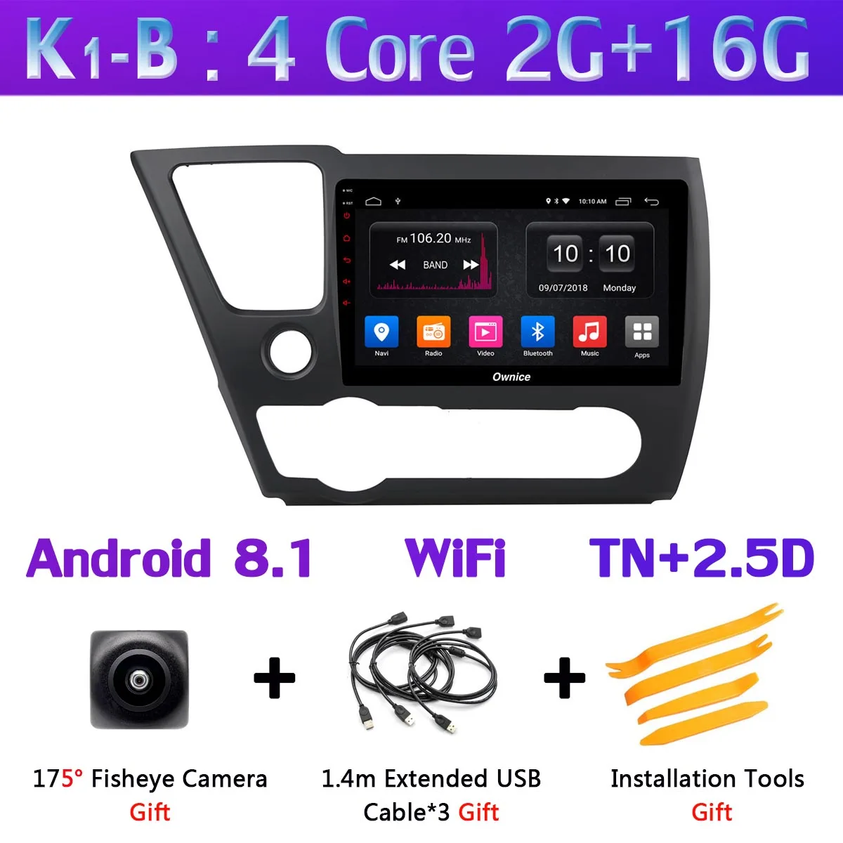 K1-B 360°AHD Камера Android 9,0 4G Оперативная память+ 64G Встроенная память SPDIF DSP CarPlay Автомобильный мультимедийный gps радио плеер для Honda Civic EX-L купе 2013 - Цвет: K1-B
