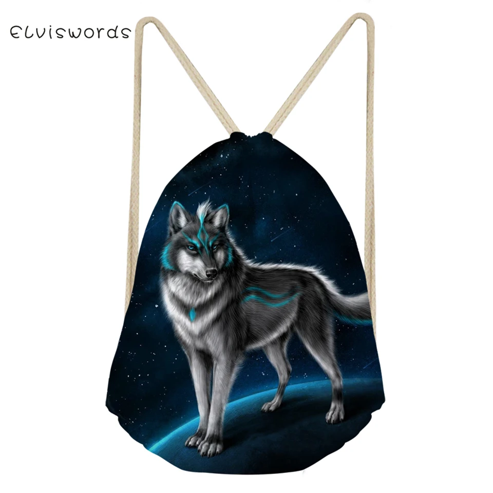 ELVISWORDS женские рюкзаки на шнурке с милым принтом волка пляжная обувь карманами