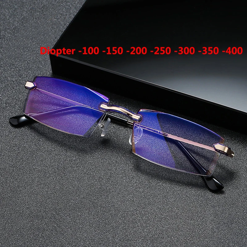 

Finished Myopia Glasses Ultralight Metal Frame Men Women Anti Blue Light Rimless Myopic Eyeglasses -1.0 1.5 2.0 2.5 3.0 3.5 4.0