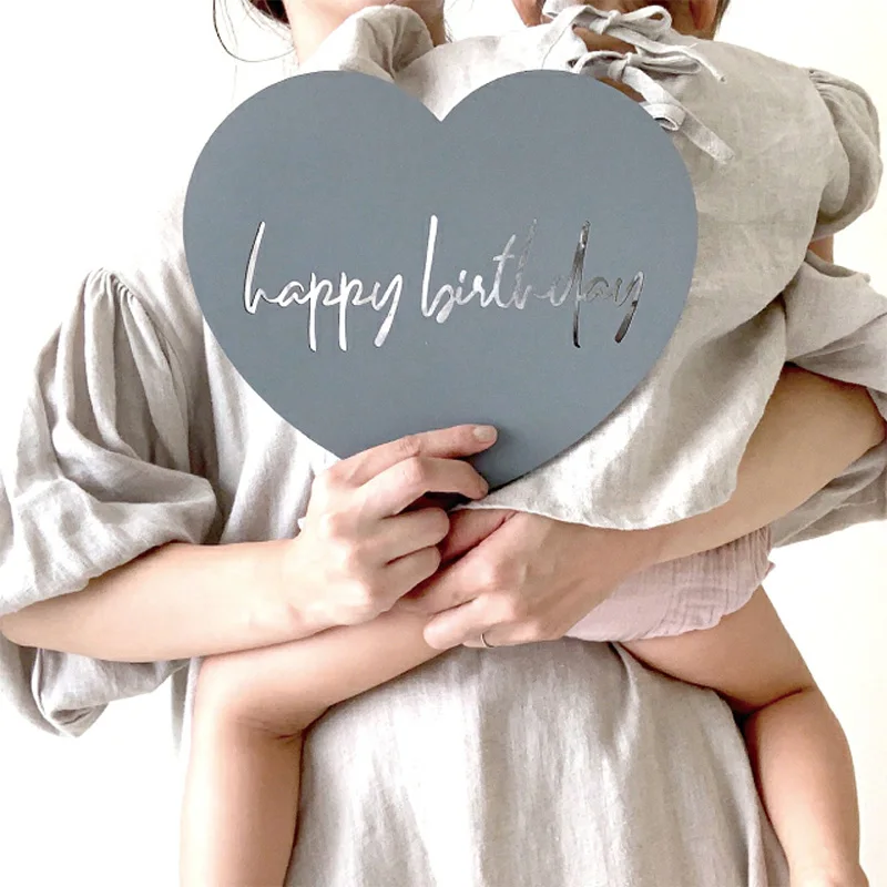 

Happy Birthday Photo Props Wooden Laser Board Crafts Sign Newborn Gifts Baby One Year Birthday Party Decoration Favors Supplies