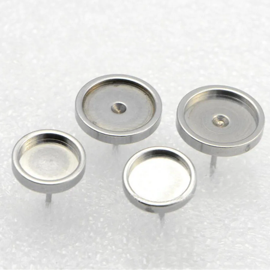 

20pcs Inside Diameter 6/8/10/12mm Stainless Steel Lathe Bottom Stud Round Lug for Jewelry Making Pendant Base Earring Settings