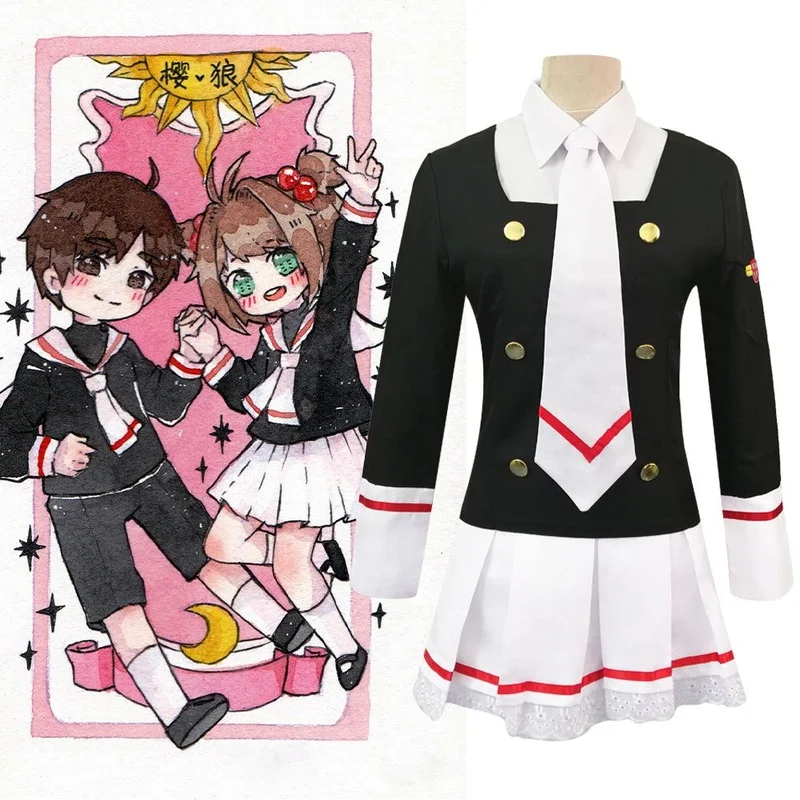 

Anime Cosplay Card Captor Sakura Cosplay Japanese uniform Daily Girls Kinomoto Sakura Cosplay Costume Top+Skirt+Tie+White Shirt