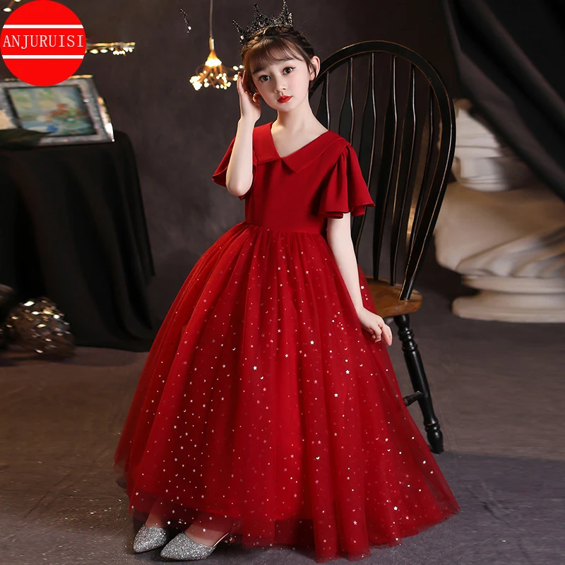 

Simple Flower Girl Dresses Butterfly Sleeves Vestido Infantil Menina V-Neck Longo Comunion Niña Festa Robe Princesse Enfant Fil.
