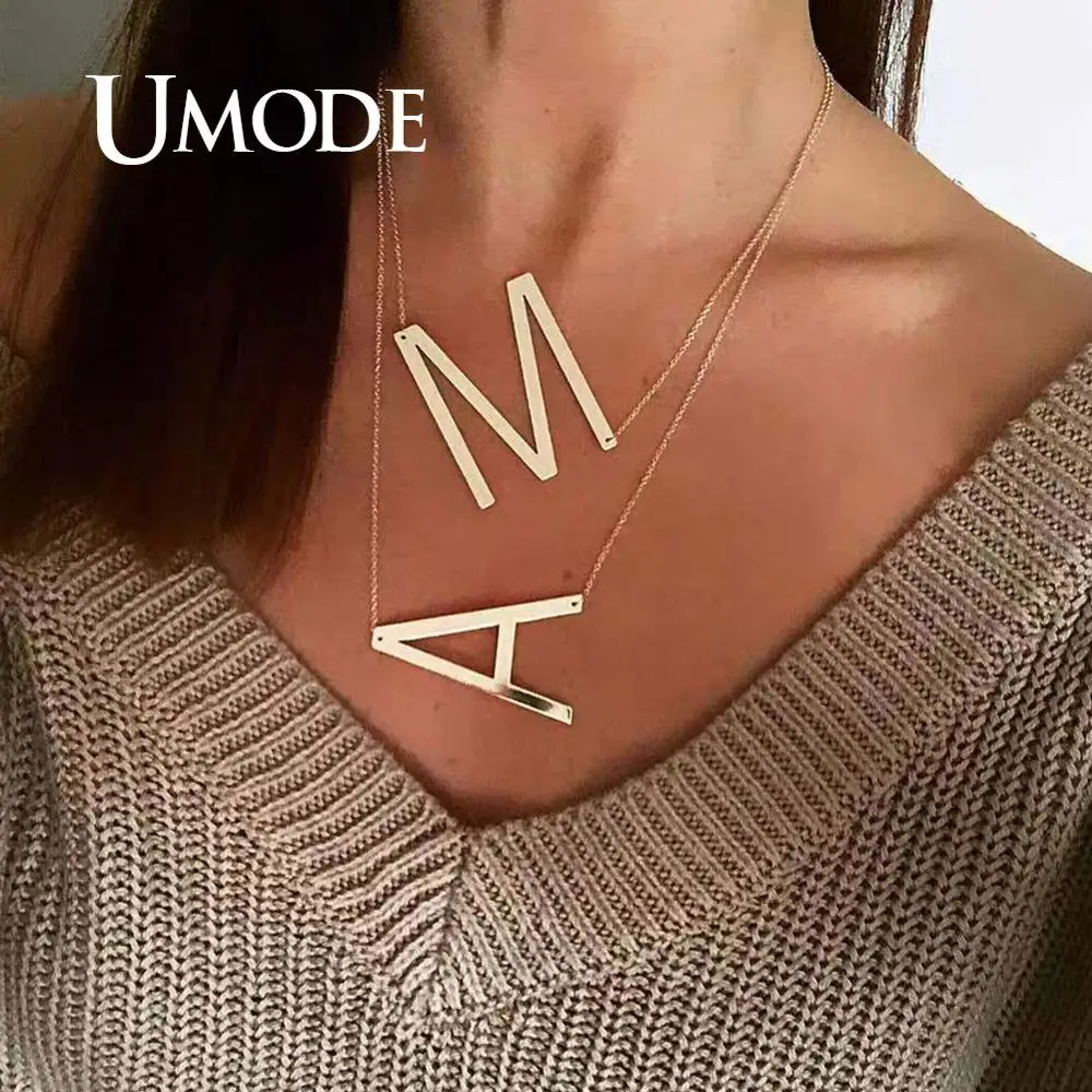 UMODE богемный сплав ожерелья с буквой для женщин Винтаж Золотая цепочка, колье женские модные украшения оптом UBN0001