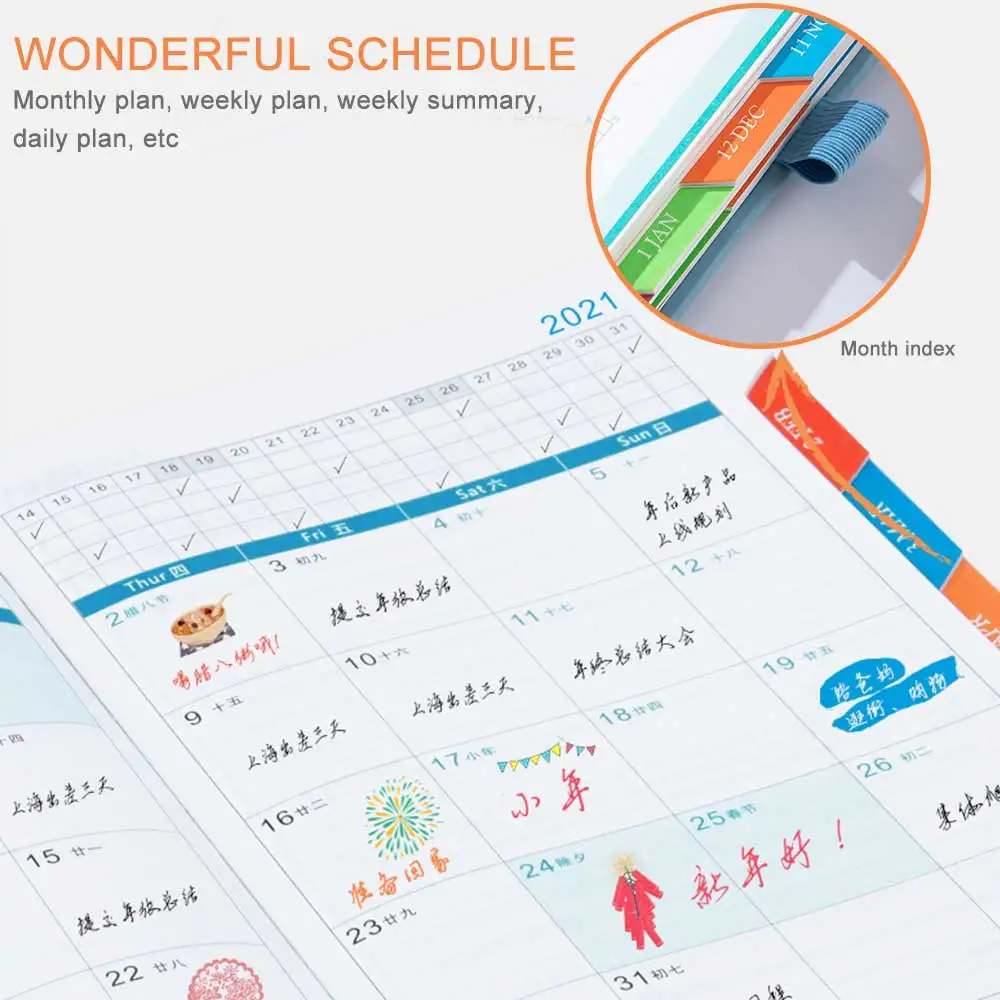 

2021 Planner Notebook Schedule Book Monthly Annual Calendar Diary Monthly Plan Memo Notes Pad School Office Stationery