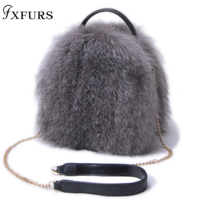 2020 New Winter Women Fox Fur Handbag Single-shouler Real Fur Bags Fashion Girl Silver Fox Warm Genuine Leather Bag Female Fox