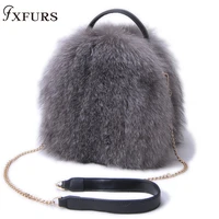 2020 new winter women fox fur handbag single shouler real fur bags fashion girl silver fox warm genuine leather bag female fox