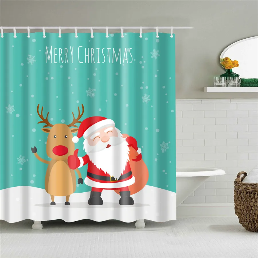 

Merry Christmas Santa Reindeer Shower Curtains Xmas Decor Bathroom Curtain Fabric Polyester Curtains For Room Bath Living Room