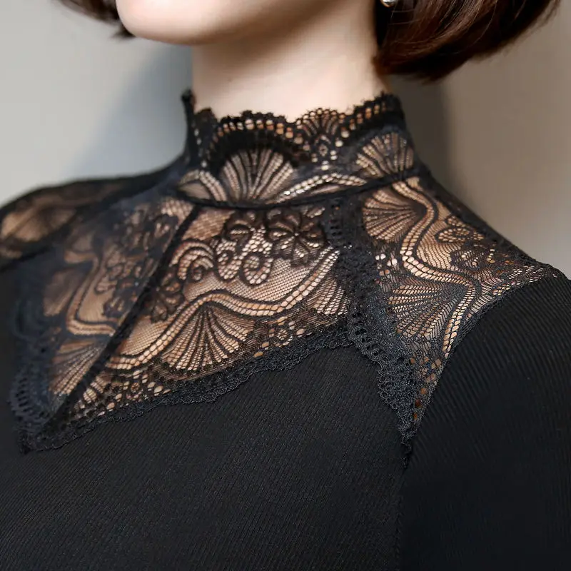 

Sexy Lace Turtleneck Shirt Tops Women Elegant Hollow Out Blouse Spring Autumn Female Long Sleeve Blusa Feminina Plus Size