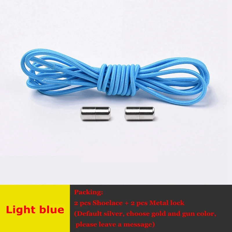 Light blue Шнурки без завязок, эластичные шнурки для обуви, круглые металлические фиксирующие, быстро снимающиеся белые шнурки для обуви, детские кроссовки для взрослых, унисекс, шнурки для ленивых, 1 пара - Цвет: Light blue