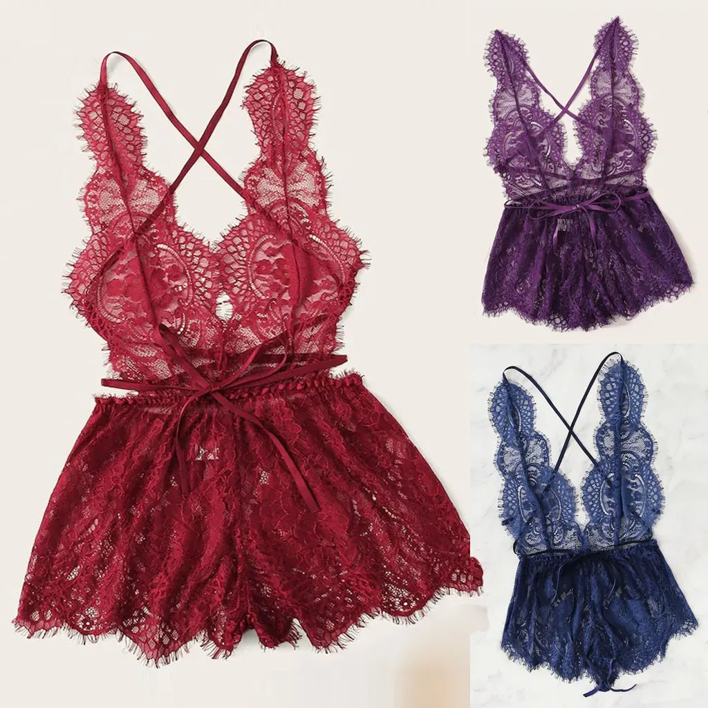 YOUYEDIAN женский цельный пижамный комплект сексуальное кружевное белье с глубоким