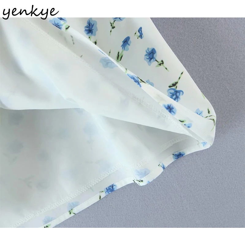 

YENKYE Vintage Prairie Chic Floral Print Skirt Women Sexy Hem Slits High Waist Mini Skirt Femme Holiday Summer Sweet Jupe