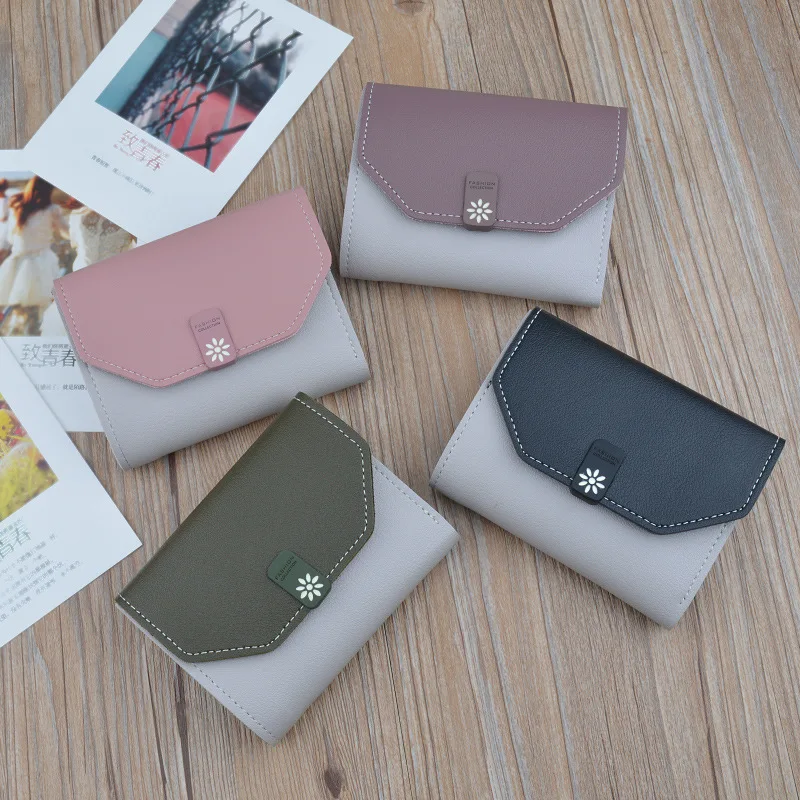 

2021 Models Lady Short Women Wallets Fashion Three-Fold PU Leather Cute Mini Money Purses Portable Female Coin Card Holder Bag