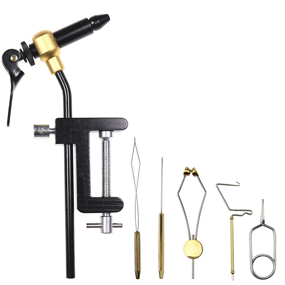 

Portable Fly Tying Vise 360° Rotary Bobbin Holder Threader Whip Finisher Bodkin Hackle Plier Brass Fly Tying Tools kit