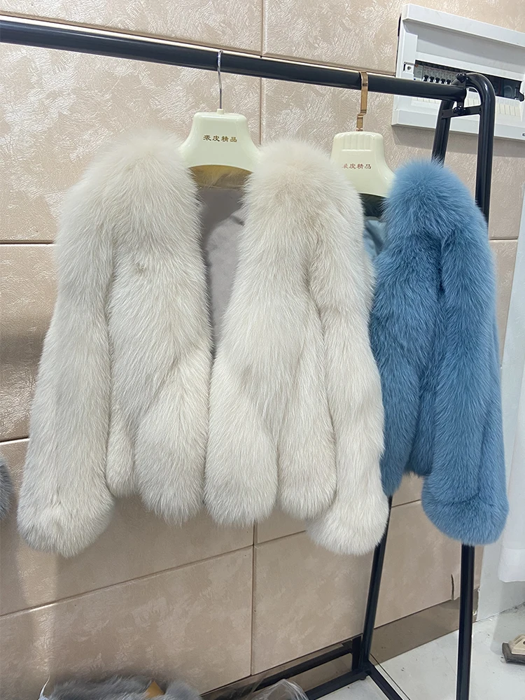 New Arrival 55cm Length Women Winter Fluffy Thick Natural Real Fox Fur Coat Jacket Warm Natural Fox Fur Jacket
