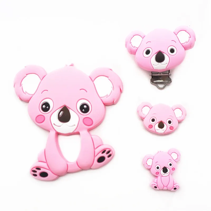 Pink Chengkai силиконовый коала Прорезыватель для зубов, набор зажимов, сделай сам, детский душ, жевательная Подвеска для кормления, сенсорные прорезыватели, кольцо для соски, игрушка - Цвет: Pink