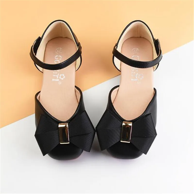 

New Girls Sandals Summer Bow Fashion Princess Shoes Children PU Leather Flat Toddler Kids Party Dance Baotou Sandals 03