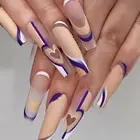 24 шт накладные ногти синие волнистые линии в форме сердца дизайн поддельные ногти искусственный длинный балерины полное покрытие ногти советы нажмите на ногти