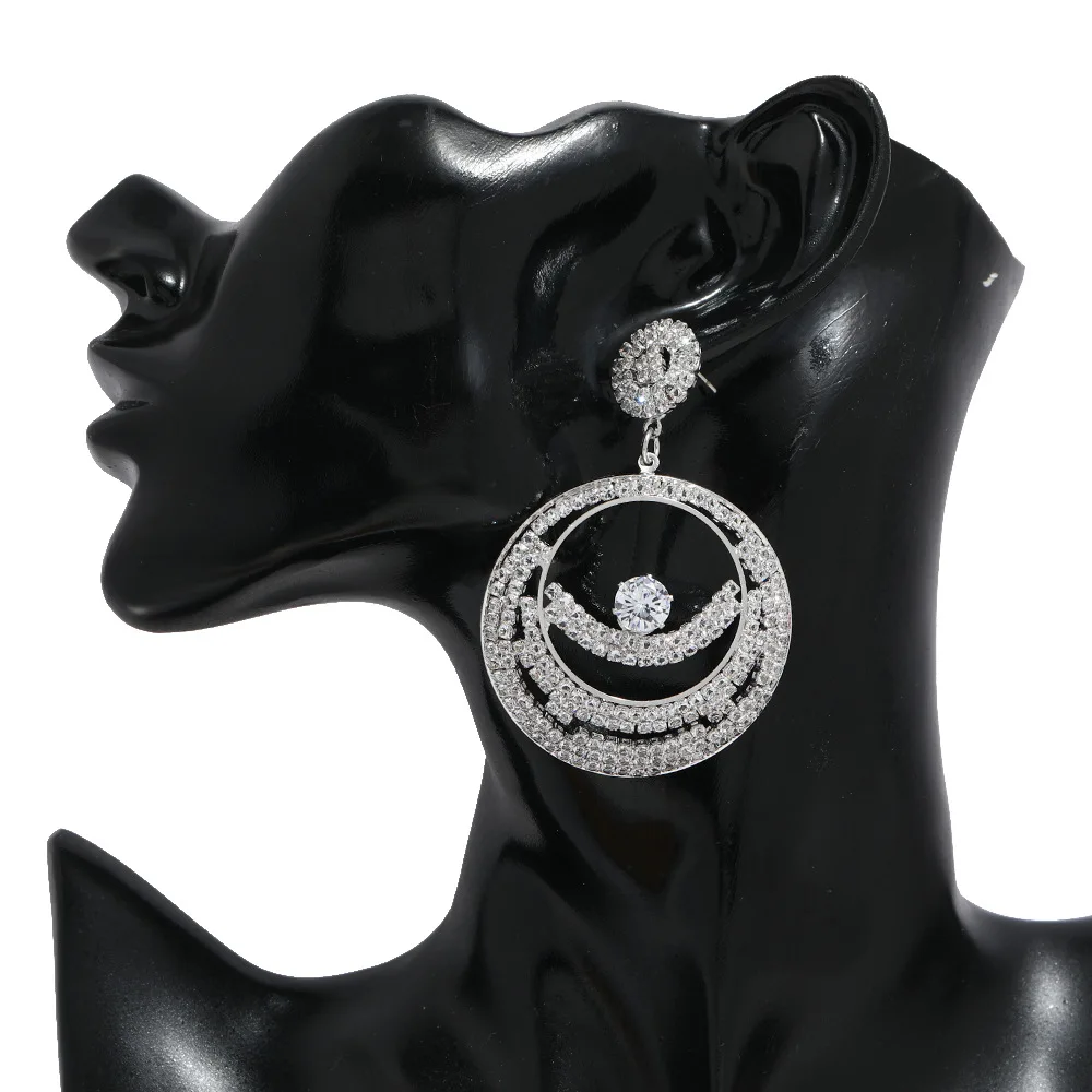 

Metal Silver Color Rhinestone Exaggerated Pendant Earrings High-quality Crystal Drop Earring Fashion Jewelry Accessory for Women