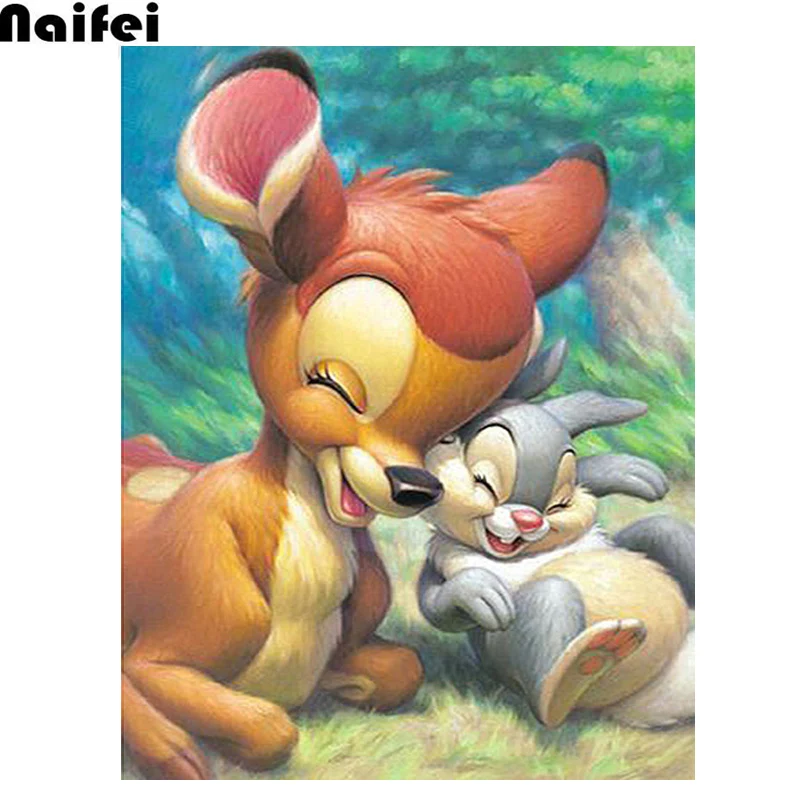 Алмазная вышивка с мультяшными животными оленем и кроликом 5D сделай сам алмазная
