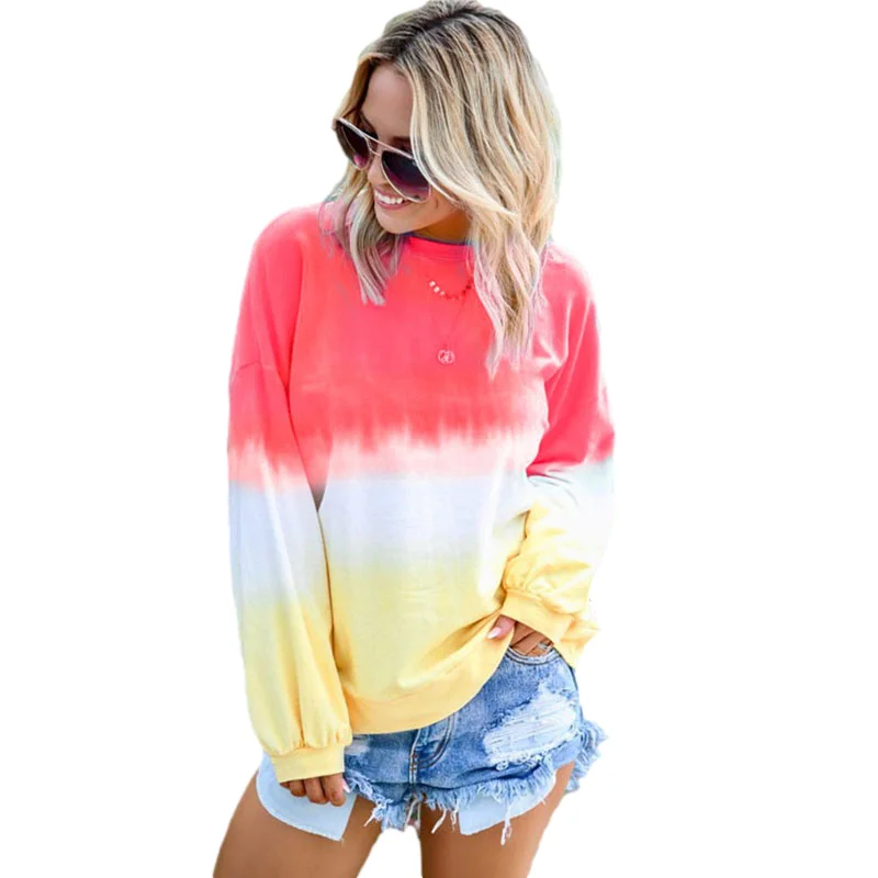 

Rainbow Gradient Print Long Sleeve Sweatshirt O-Neck Loose Full Sleeve Sweaters Casual Spring Autumn T-Shirts Pullover Tops 5XL