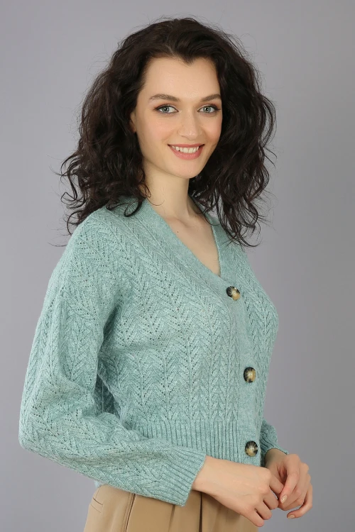 

3 BUTTON WHEAT PATTERN WOMEN KNITWEAR CARDIGAN