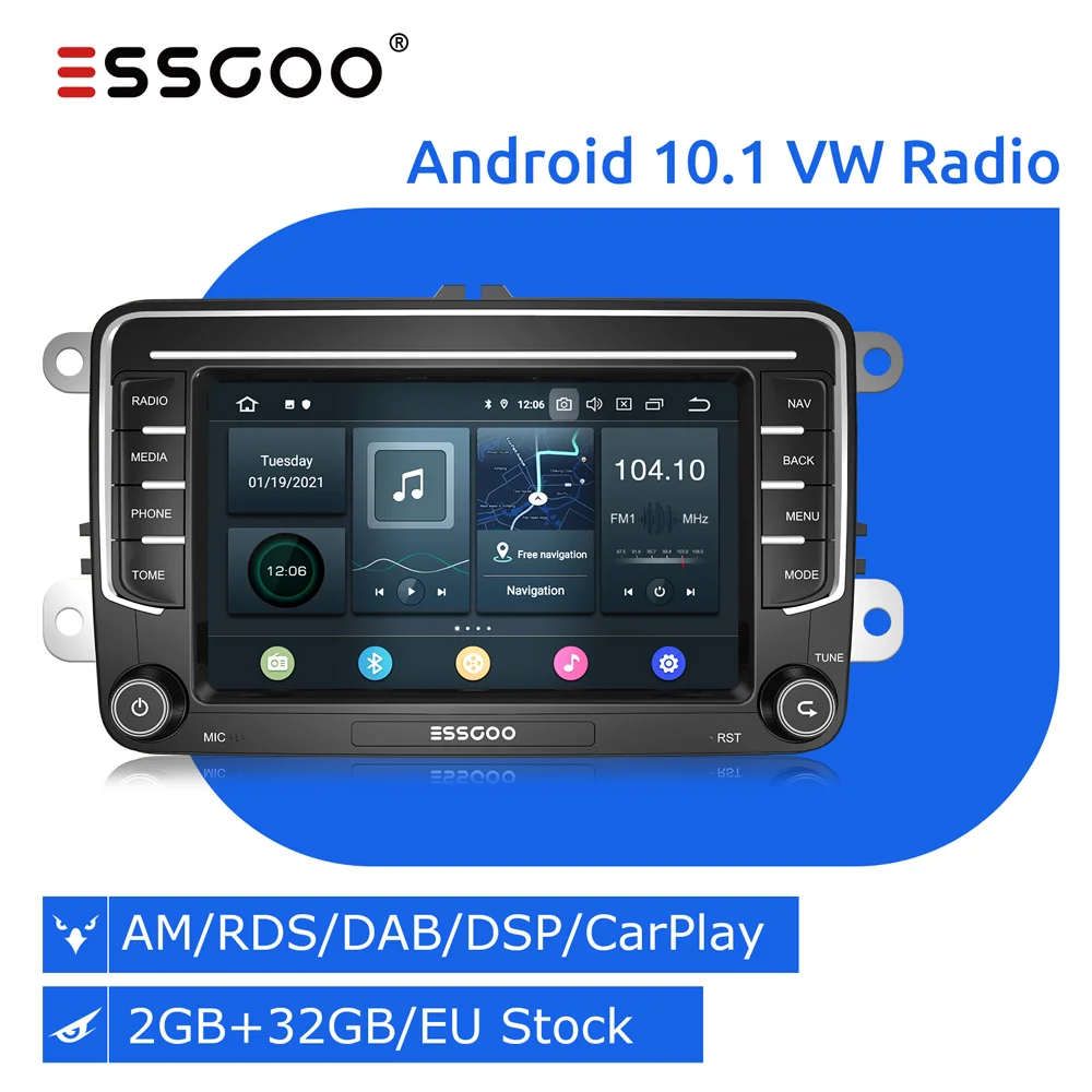 Автомагнитола ESSGOO на Android 10,1, мультимедийный проигрыватель для Volkswagen, VW, Passat, Touran, GOLF, POLO, типоразмер 2 din - изображение