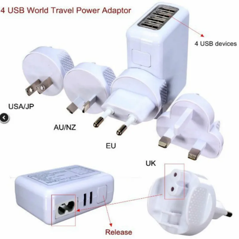 

Универсальный USB Зарядное устройство для телефона Камера 10,5 W 5V 2A четыре Порты и разъёмы источник питания для путешествий адаптер блока с СШ...
