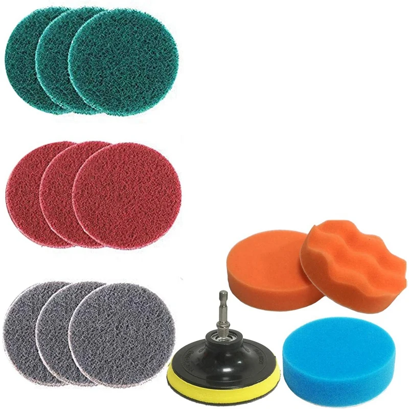 

13 Pieces Drill Power Scrubber Brush Scouring Pads & Sponge Cleaning Kit - All Purpose Cleaner Scrubbing Cordless Drill