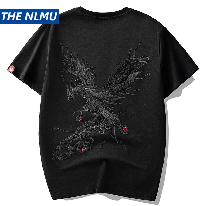 Футболка мужская с вышивкой Феникс хлопковая Повседневная рубашка в стиле