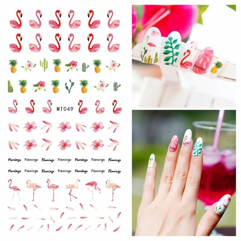 Летний стиль пляж русалка Пальма 3D дизайн ногтей Стикеры обертывания Фламинго