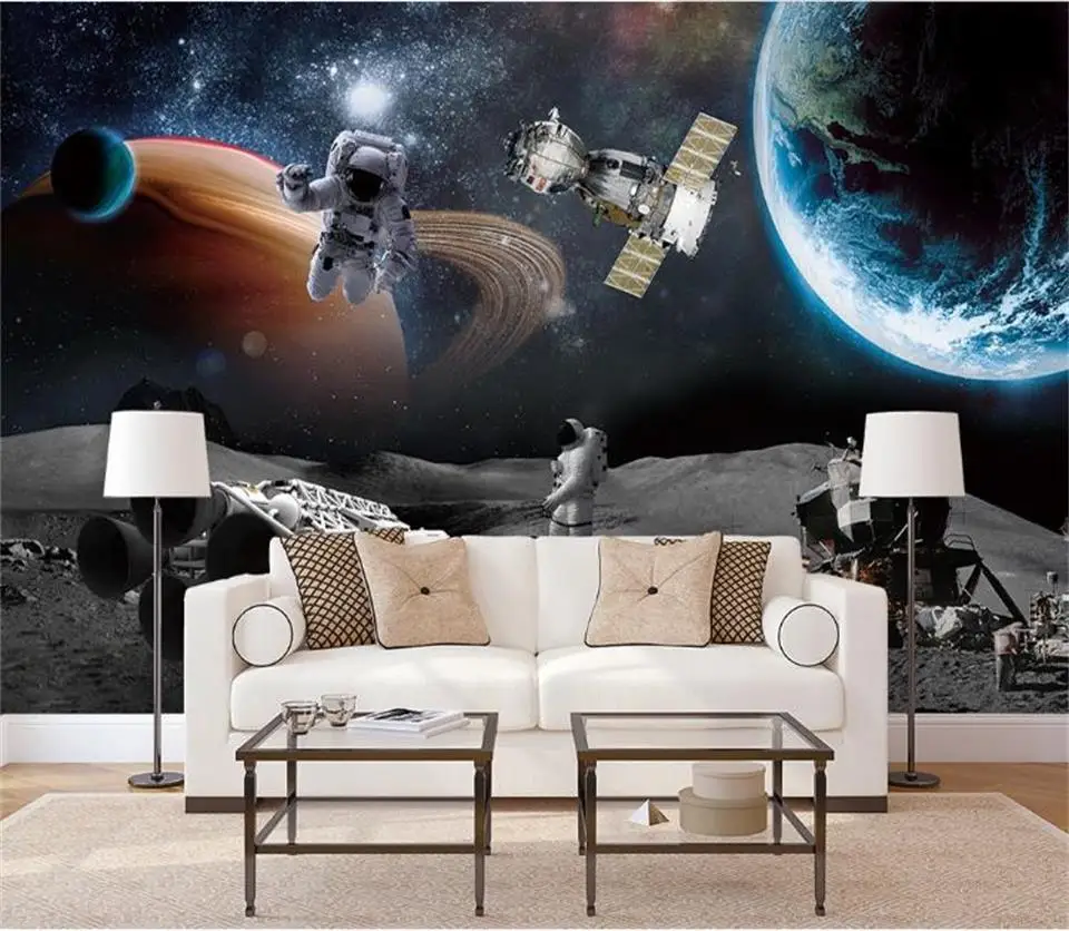 

Пользовательский размер 3d фото обои роспись Гостиная Спальня американские астронавты рисунок с Луной диван ТВ фон обои для стены 3d