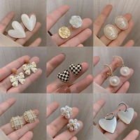 fashion pearl heart shaped bowknot earrings women korean ear jewelry