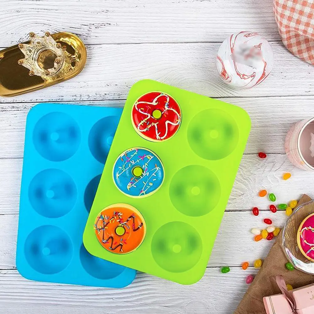 

6PCS Silicone Donut Molds Non-Stick Heat-Resistant Reusable Folded Cake Baking Pan DIY Craft Colorful Cooking Mould Tray Tool