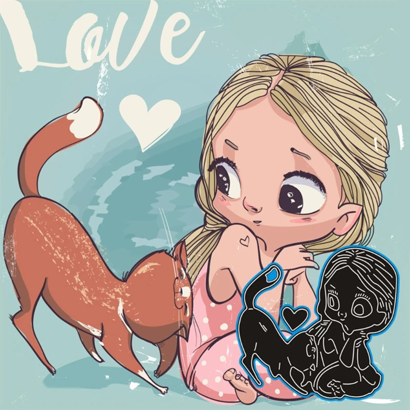 

Girl Animal Metal Cutting Dies Stencil Scrapbooking DIY Album Stamp Paper Card Mold Embossing Decoration Craft